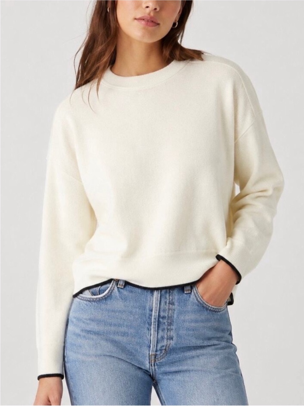 Madewell Merino Wool Pullover Sweater ivory & black trim size small capsule 2025